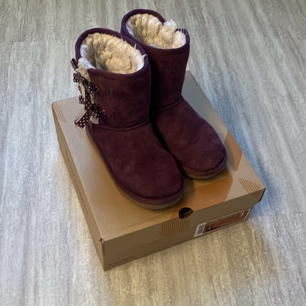 Koolaburra by Ugg “Victoria” short purple faux fur boots